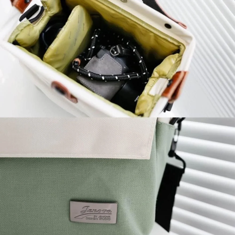 Two-Tone Canvas Bag with Leather Accents
